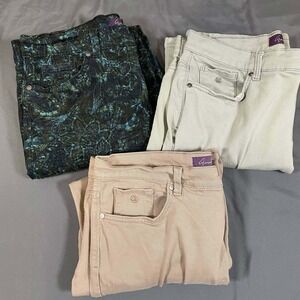Lot of 3 Gloria Vanderbilt Amanda Jeans Size 16 Khaki Tan, Light Sage, Floral